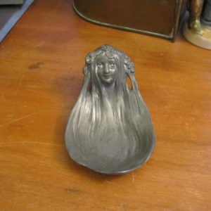Small Fine Pewter Ring Dish, Figural Ring Tray, Art Nouveau Style