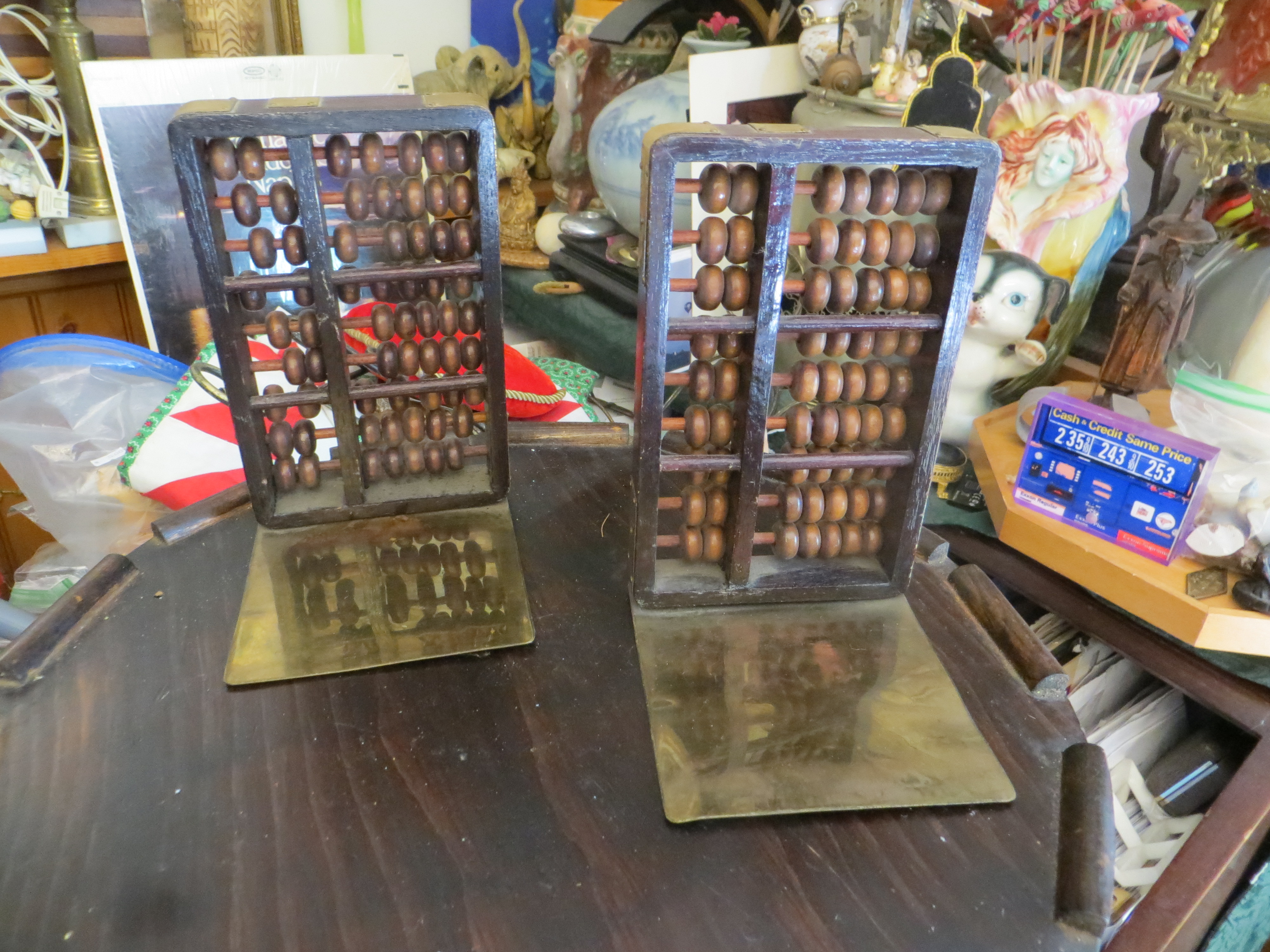 Wooden & Brass Abacus Bookends