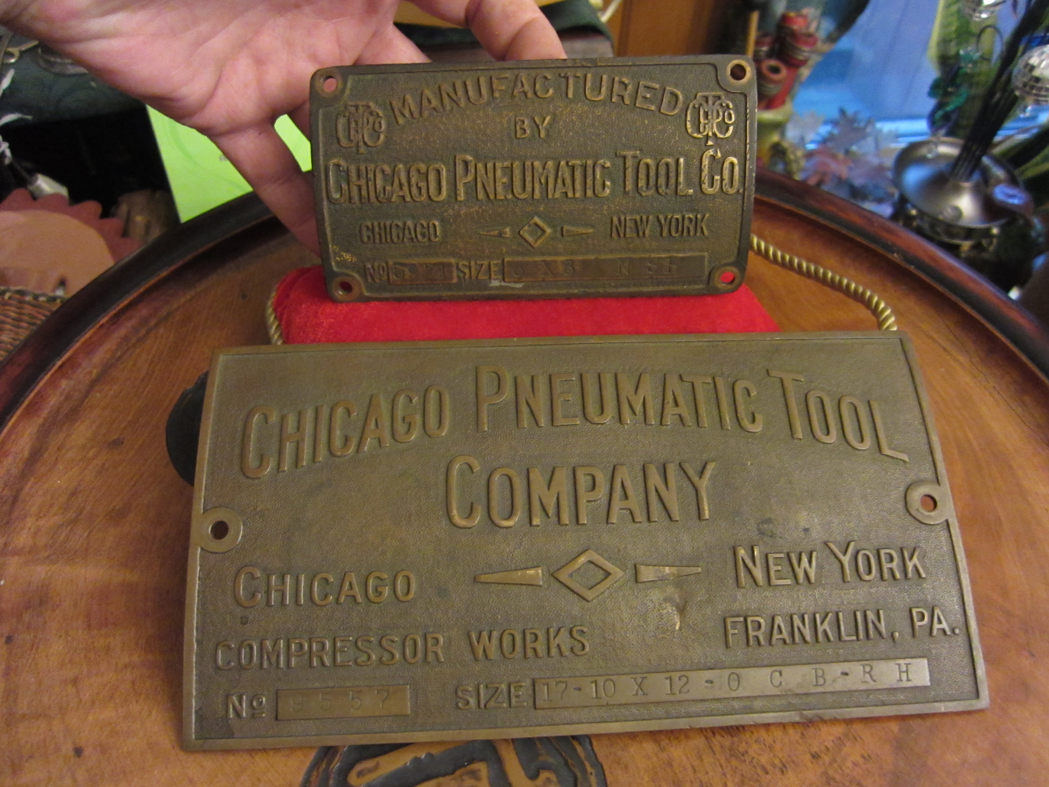 Vintage Brass Chicago Pneumatic Tool Company Plates Tags