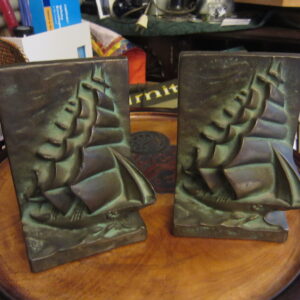 1930s Americana Bronzed Sailing Ship Bookends, Pair
