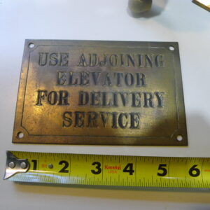 Brass Elevator Directional Sign, "Use Adjoining Elevator For Delivery Service" Lobby Plaque